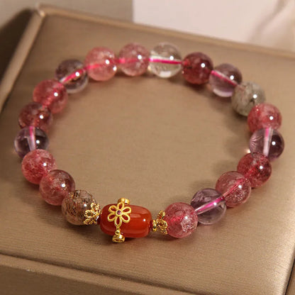 Red agate Super Seven crystal bracelet with cartoon style design for women