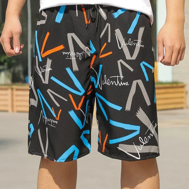 Men's loose casual beach trousers with striped pattern in quick-drying ice silk fabric