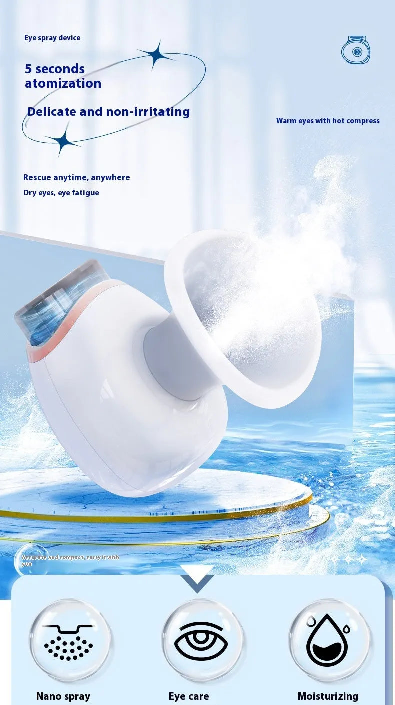 White and purple portable eye humidifier with lithium battery and USB charging cable