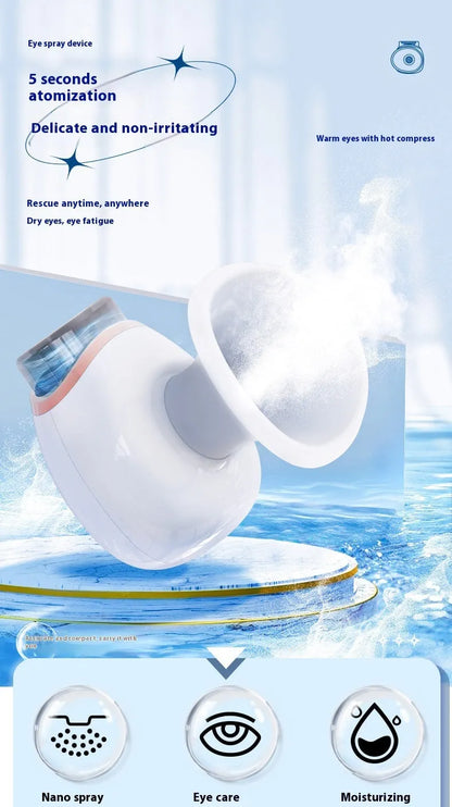 White and purple portable eye humidifier with lithium battery and USB charging cable
