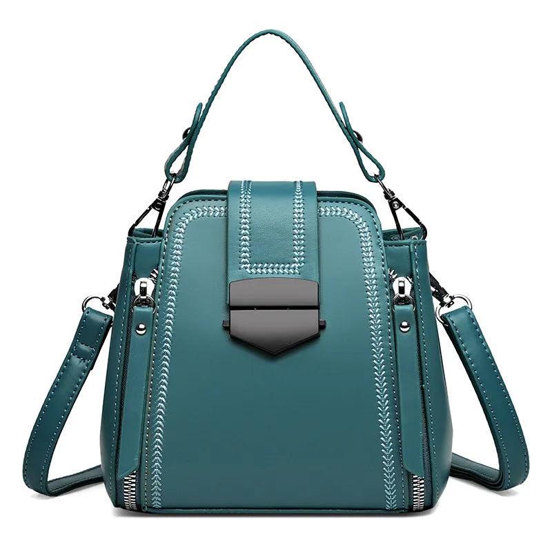 Small square vertical handbag in soft leather texture PU material with sewing thread detail