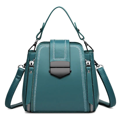 Small square vertical handbag in soft leather texture PU material with sewing thread detail