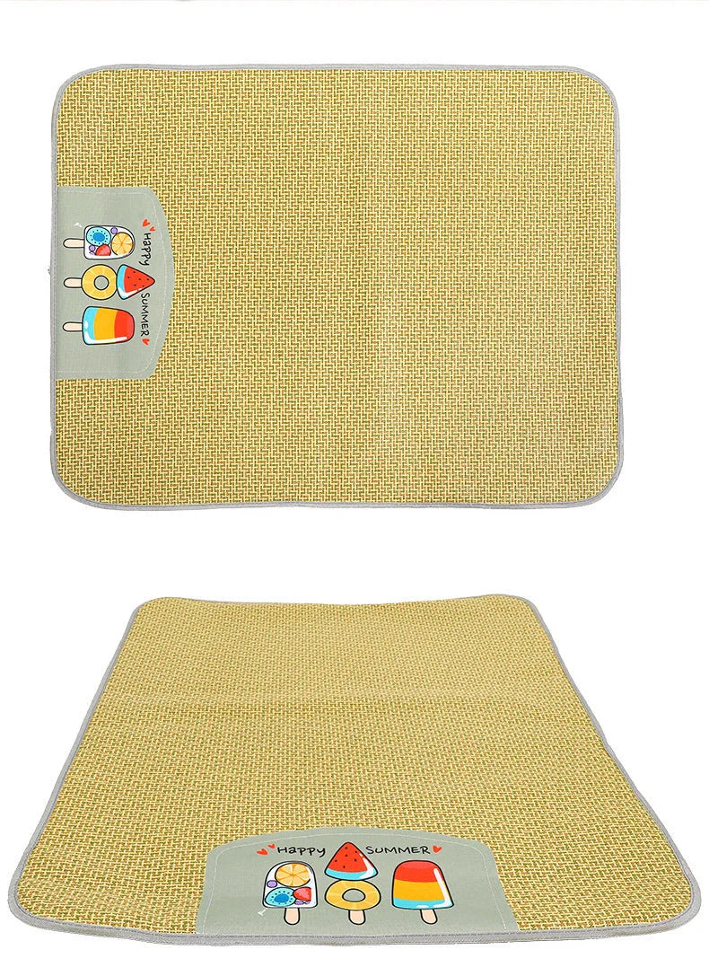 Cooling rattan pet mat for dogs and cats with sponge layer, available in five sizes