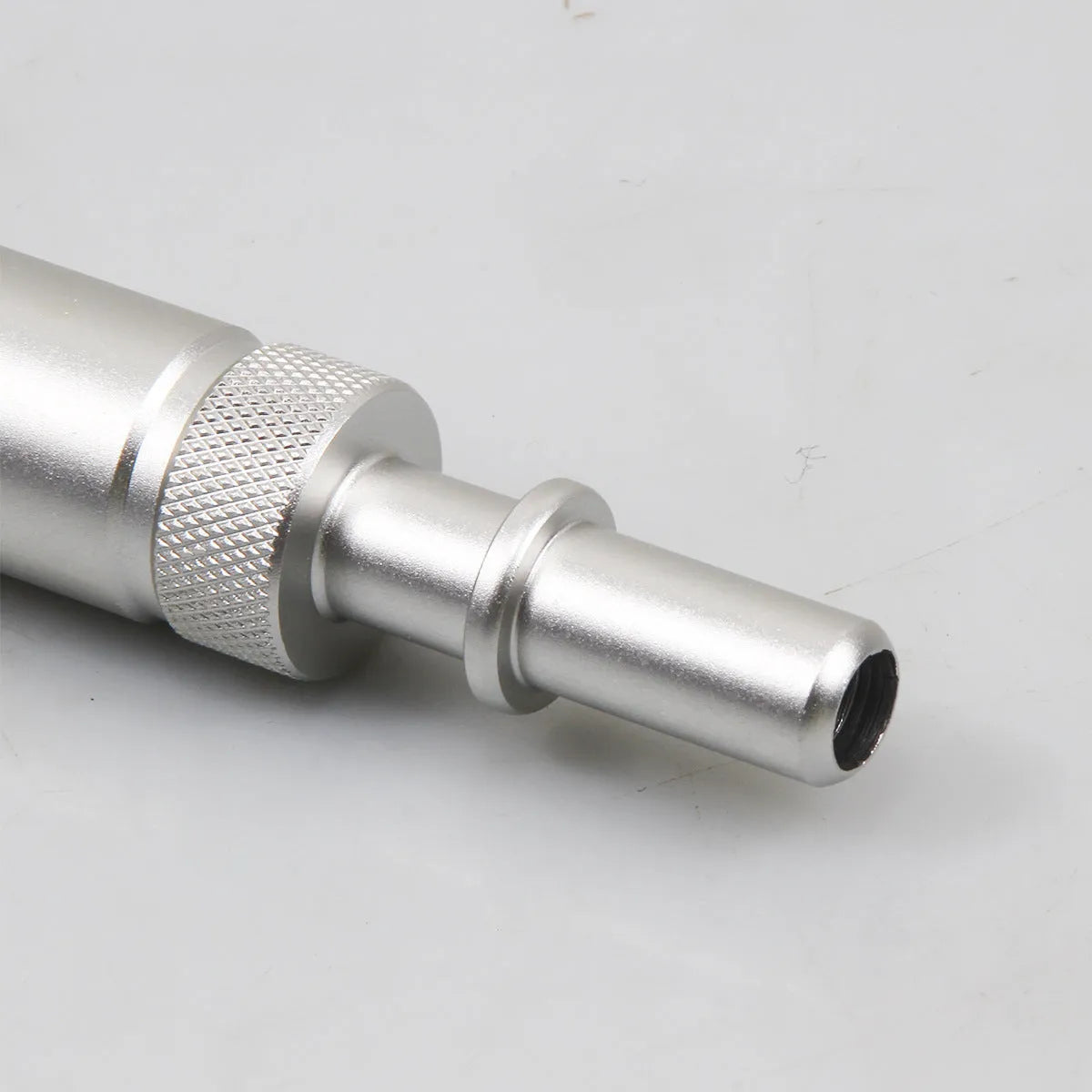 Silver metal transmission refuelling joint tool for manual transmission fluid transfer with VAS6262-9 compatibility