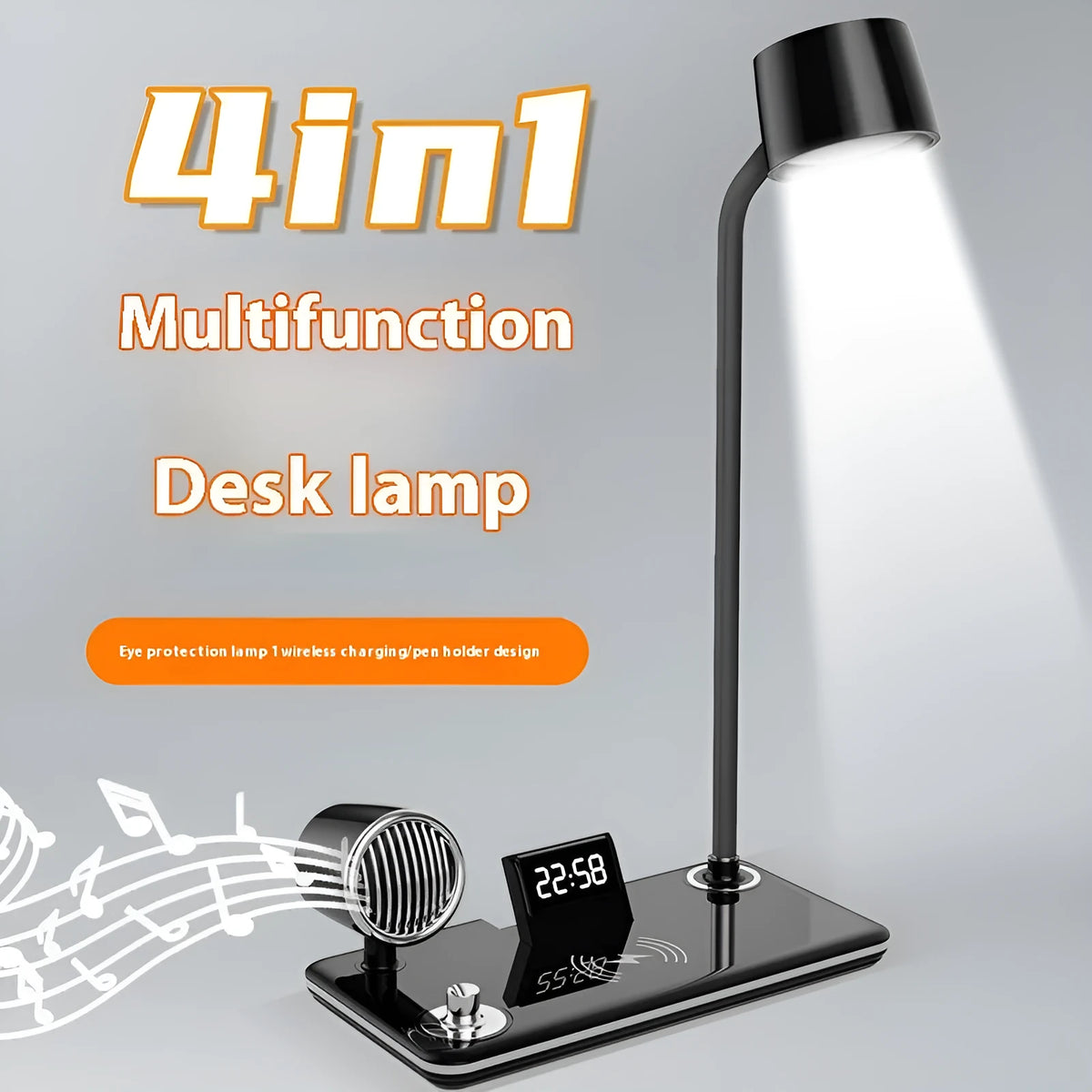 Intelligent wireless charging lamp with digital display time showing white or black colour options