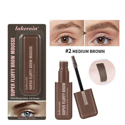 Eyebrow cream mousse in packaging with six shade options for long-lasting, three-dimensional brow definition.