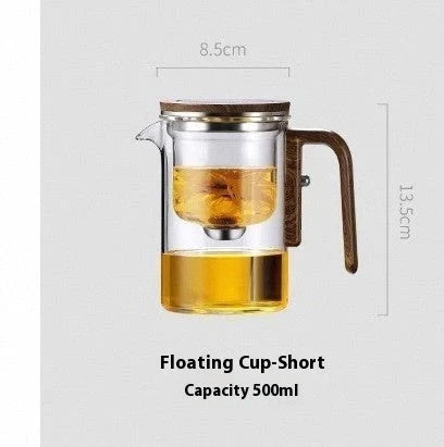 Elegant glass teapot with magnetic water separation filter and wooden handle for brewing and pouring loose leaf tea