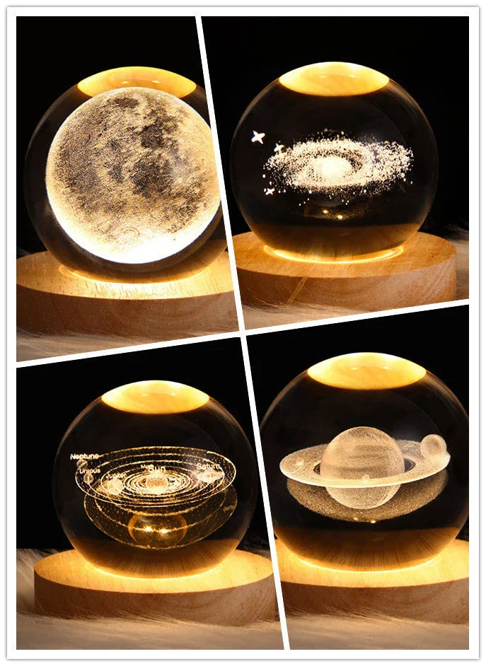 Enchanting galaxy crystal ball night light with 3D pattern, creating a mesmerizing celestial display for bedroom decor