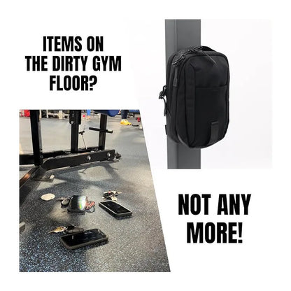 Black Oxford cloth fitness pannier bag with magnetic suction closure and breathable function for indoor sports use.