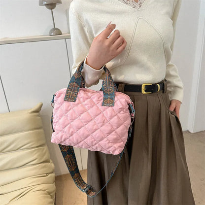 Oxford cloth shoulder messenger bag in horizontal square shape with single strap and sandwich pocket