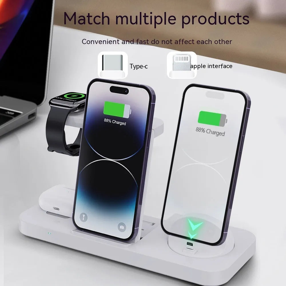 B-21 wireless charging station for mobile phone, smartwatch and headphones in black and white colour options.