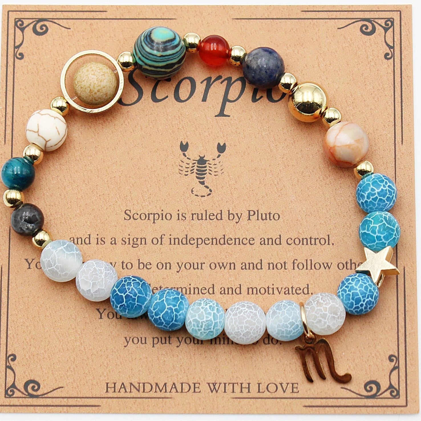Handcrafted zodiac bracelets with natural stone beads and constellation designs