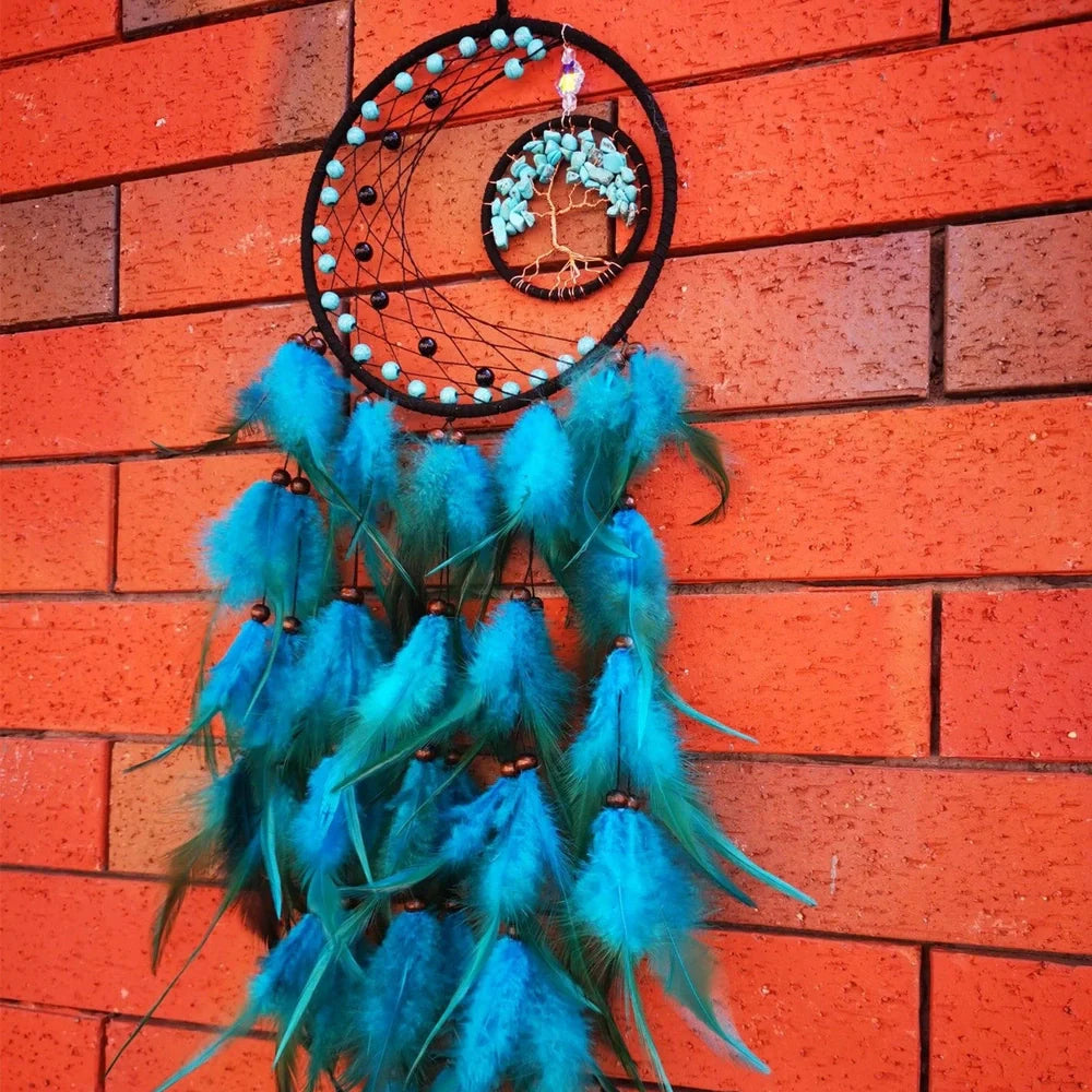 Tree of Life handmade feather dream catcher wall decoration with 16cm diameter