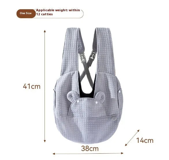 Grey quilted pet diaper backpack with cross-body strap for small dogs and cats