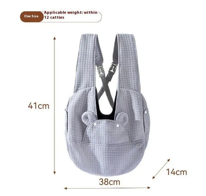 Grey quilted pet diaper backpack with cross-body strap for small dogs and cats