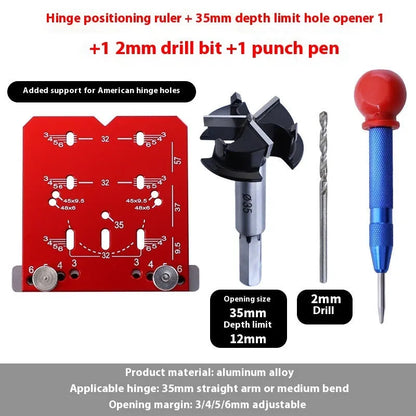 35mm hinge punch locator tool with adjustable margin marks for cabinet installation