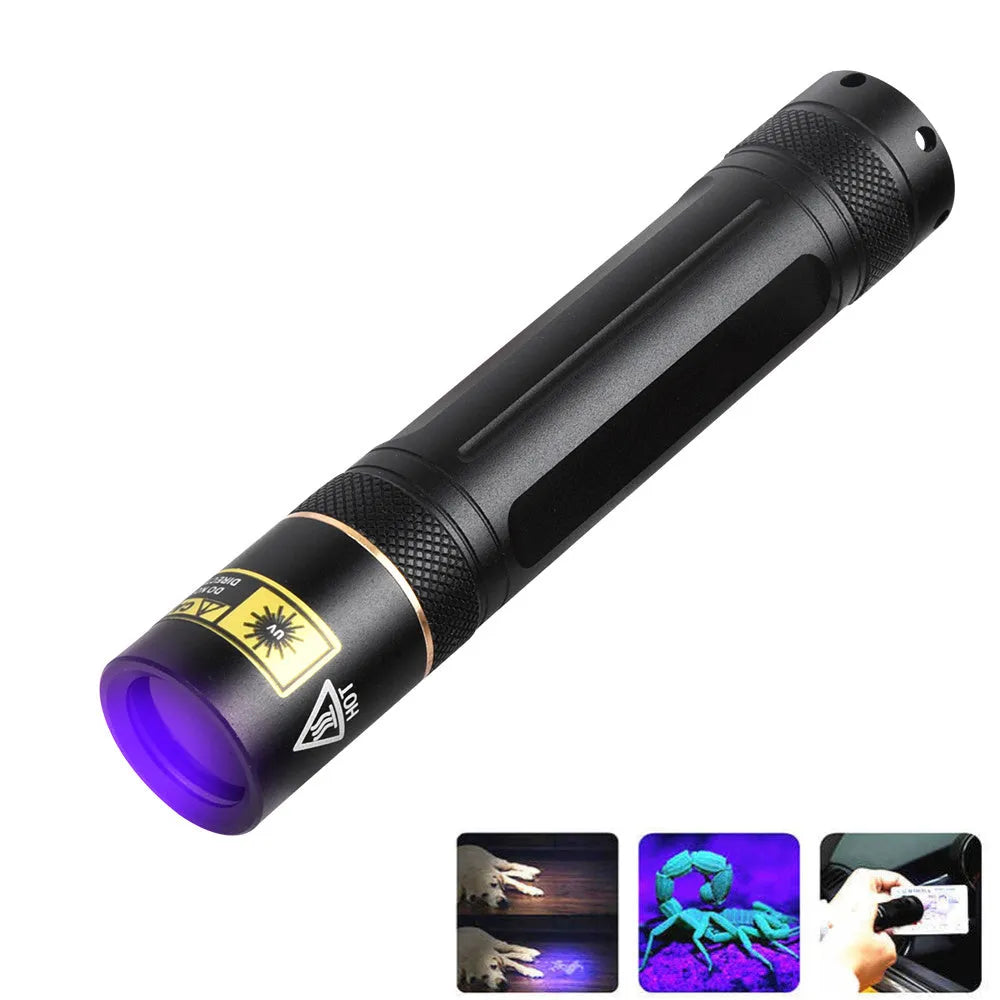 Y36 8006 365nm UV LED flashlight in aluminium alloy with 5W power and 18650 battery option