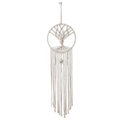 Handmade rectangular dream catcher tree tapestry woven from cotton rope, 73 cm long.