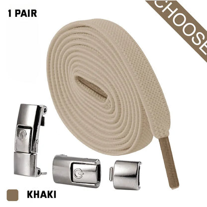 Press lock elastic shoelace with 8mm widened flat profile in assorted colours.