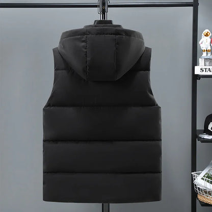 Men's solid colour thickened vest with removable cap in black or blue options