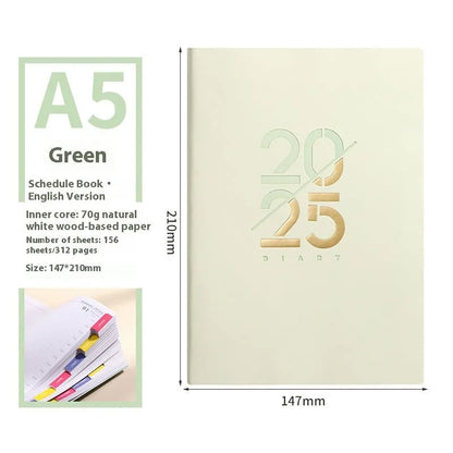A5 daily planner schedule book with soft faux leather cover in multiple colour options