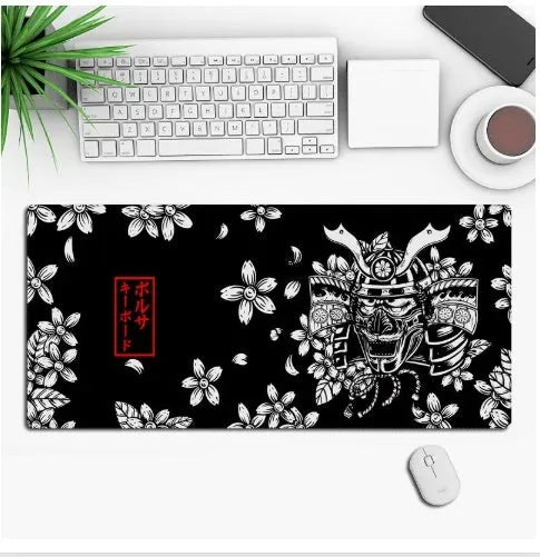 Anime-themed large black gaming mouse pad with custom graphic on a non-slip rubber cloth base.