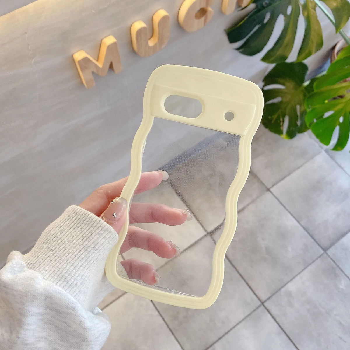 Two-in-one wave shell transparent phone case with PC colour hem for Google Pixel models