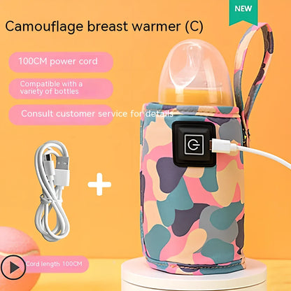 Portable milk bottle warmer with adjustable 55mm-75mm sleeve and temperature control