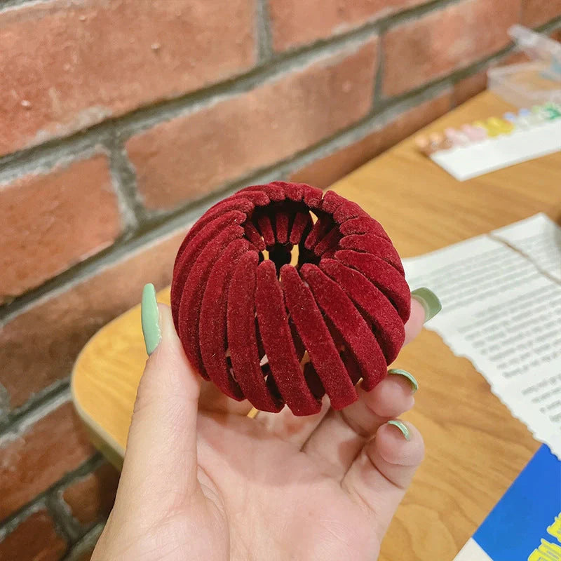 Velvet bird's nest hair ring hairpin in various colors for high ponytails