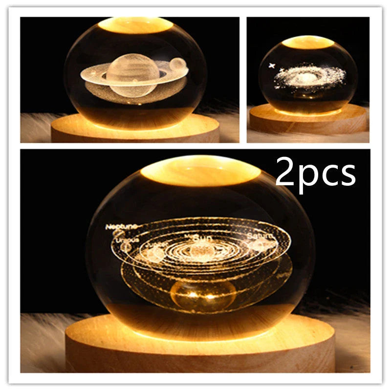 Enchanting galaxy crystal ball night light with 3D pattern, creating a mesmerizing celestial display for bedroom decor