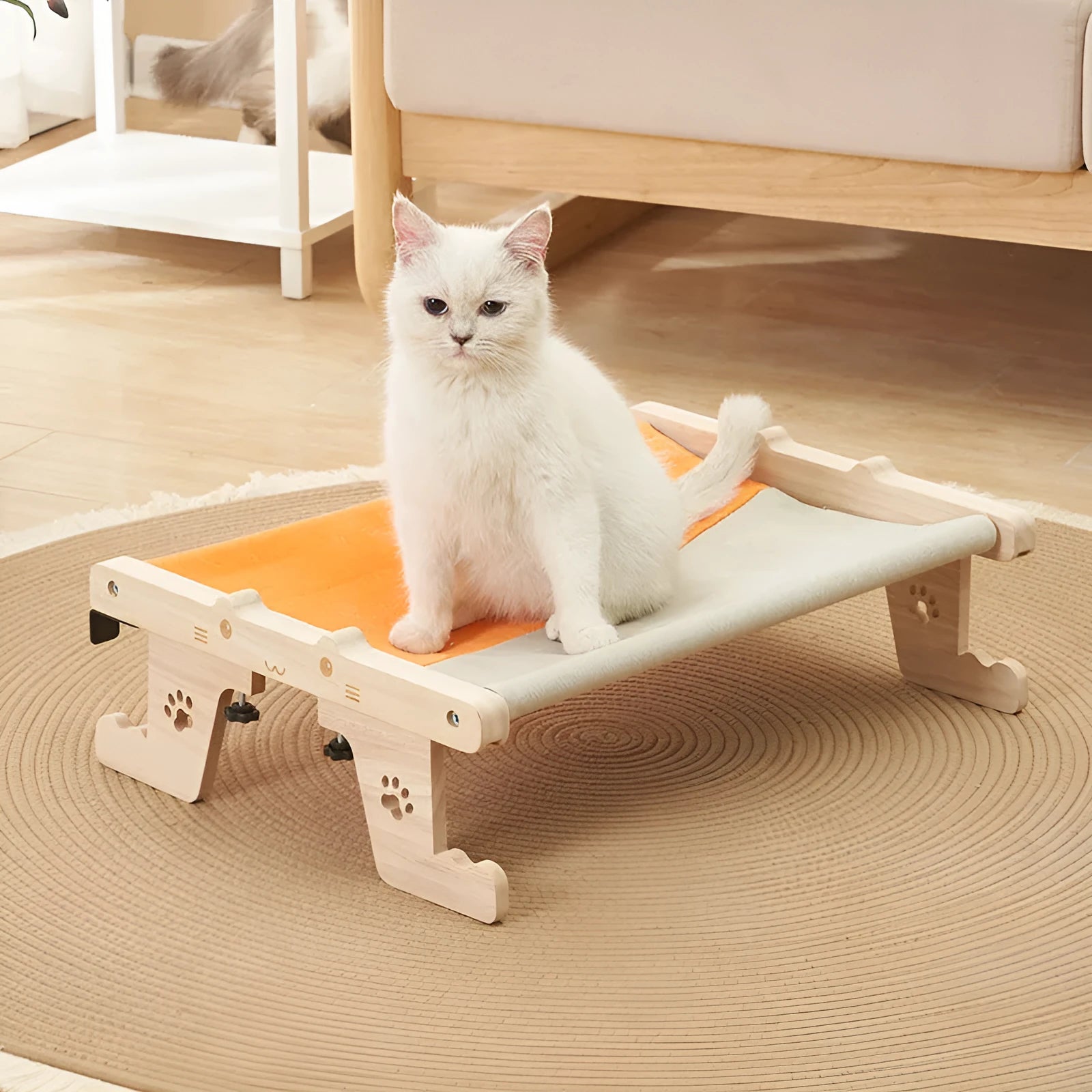Wooden cat hanging bed hammock mounted by a window in a choice of seven colours