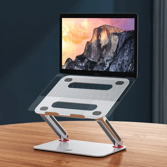 Elegant adjustable laptop cooling stand made of premium aluminium alloy with vented design for efficient heat dissipation
