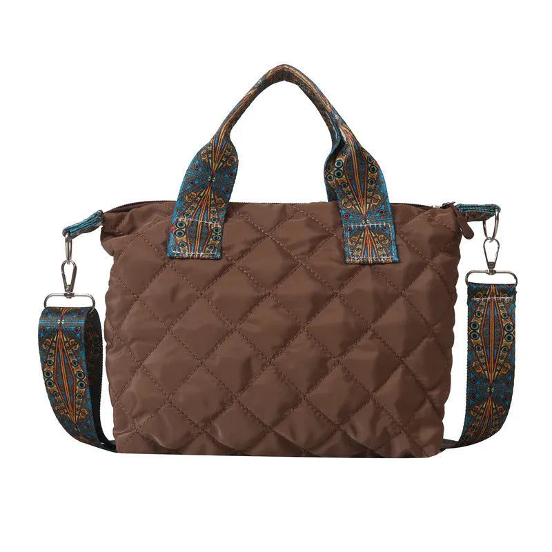 Oxford cloth shoulder messenger bag in horizontal square shape with single strap and sandwich pocket