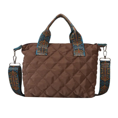 Oxford cloth shoulder messenger bag in horizontal square shape with single strap and sandwich pocket