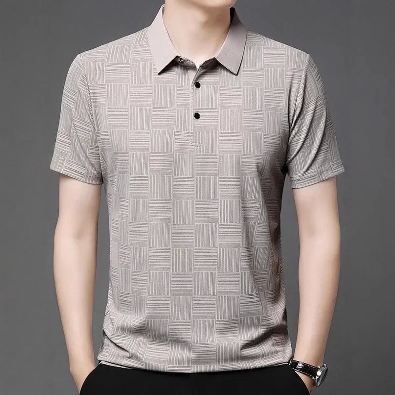 Men's slim fit lapel t-shirt in chemical fibre blend fabric available in multiple colours and sizes