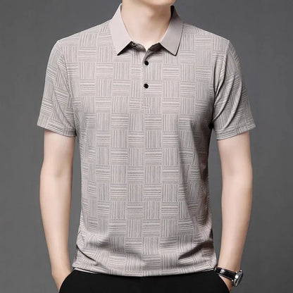 Men's slim fit lapel t-shirt in chemical fibre blend fabric available in multiple colours and sizes