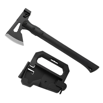 Stainless steel camping axe with ABS handle showing 40cm length