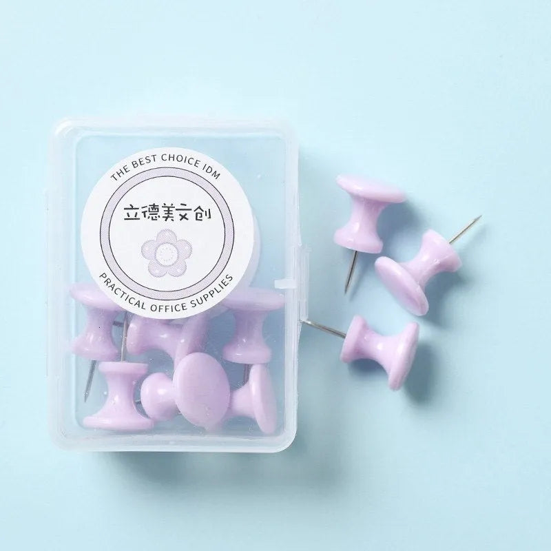 Plastic push pins in macaron colours - large and small sizes in boxed packaging