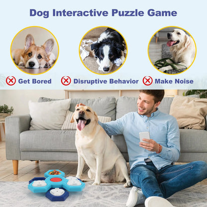 Blue 4-layer slow feeder puzzle dog bowl for mental stimulation and digestion