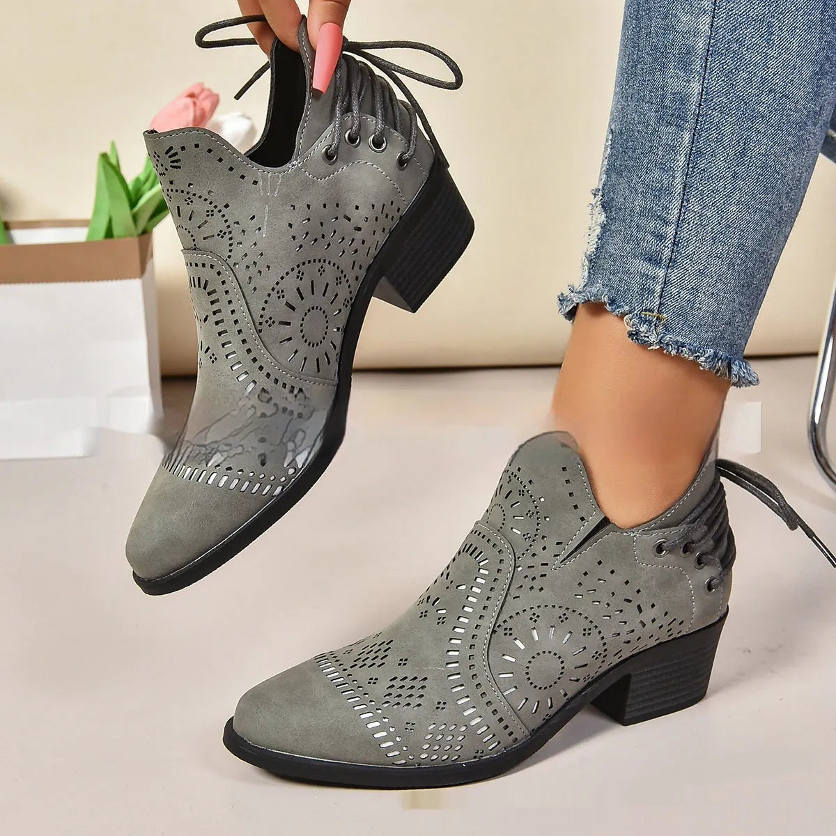Women's plus size black mid-calf simple fashion boots with artificial PU upper