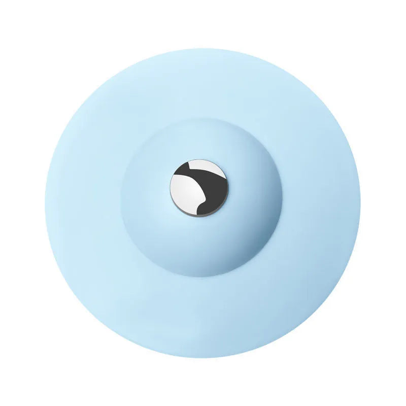 UFO-style silicone press sink drain cover in white, pink, gray, blue, and green