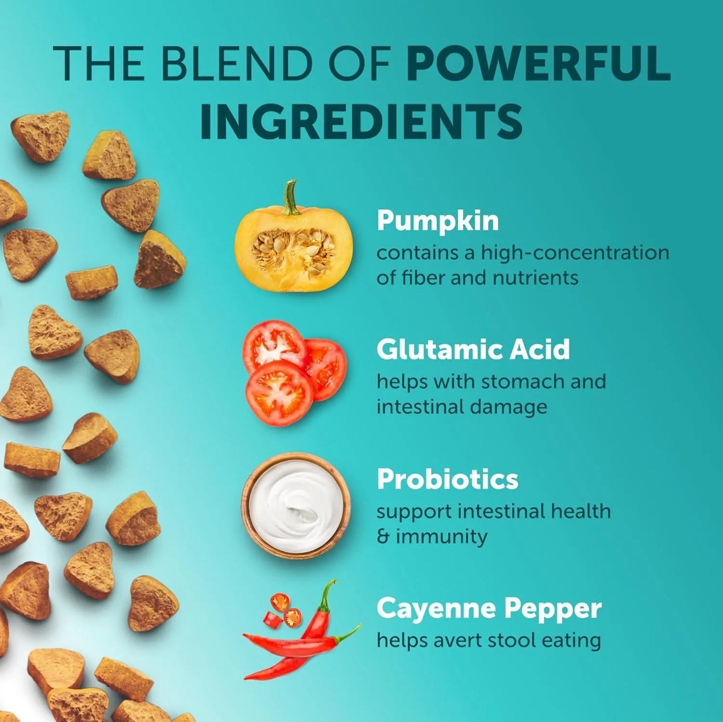 Container of 180 pumpkin-flavour chewable probiotic tablets for dog intestinal health
