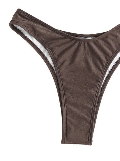 Brown women's U-shape V-neck bikini swimsuit with quick-dry nylon fabric