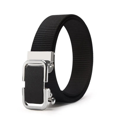 Men's toothless nylon canvas belt with an alloy buckle shown in Army Green colour, length 120cm.