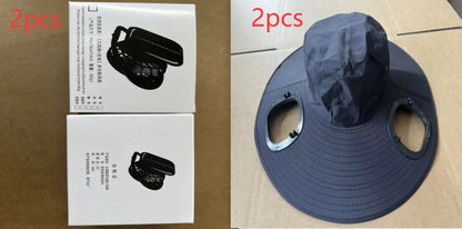 Men's grey solar fan cap with large peak and integrated cooling fans on the front.