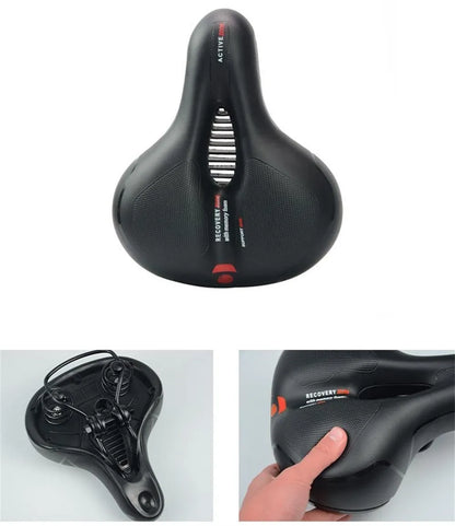 Bicycle cushion with silicone saddle, steel bow spring, and waterproof cover for enhanced cycling comfort