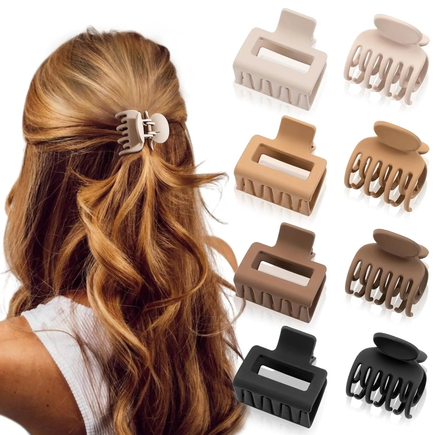 A set of six simple rose red plastic hair clips with a frosted grip, shown inside a clear OPP bag.