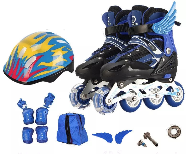 Adjustable children's skating shoes with protective gear in multiple colours