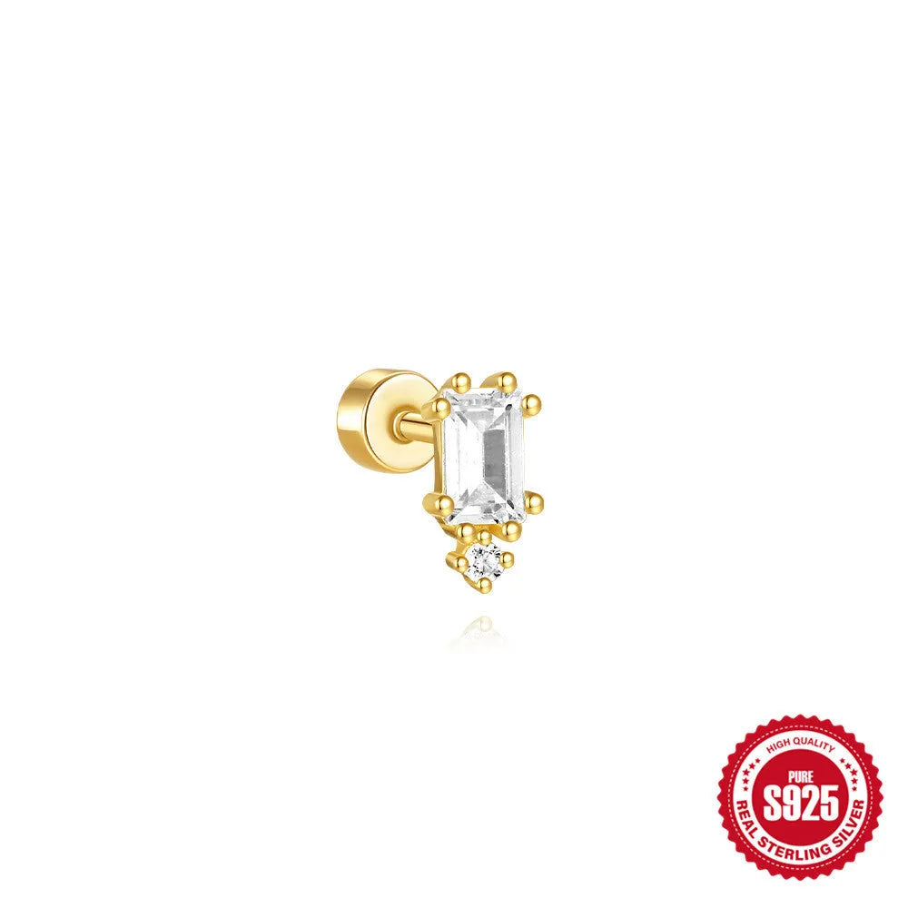 S925 sterling silver flat column thread ear bone stud in a gold plated finish.