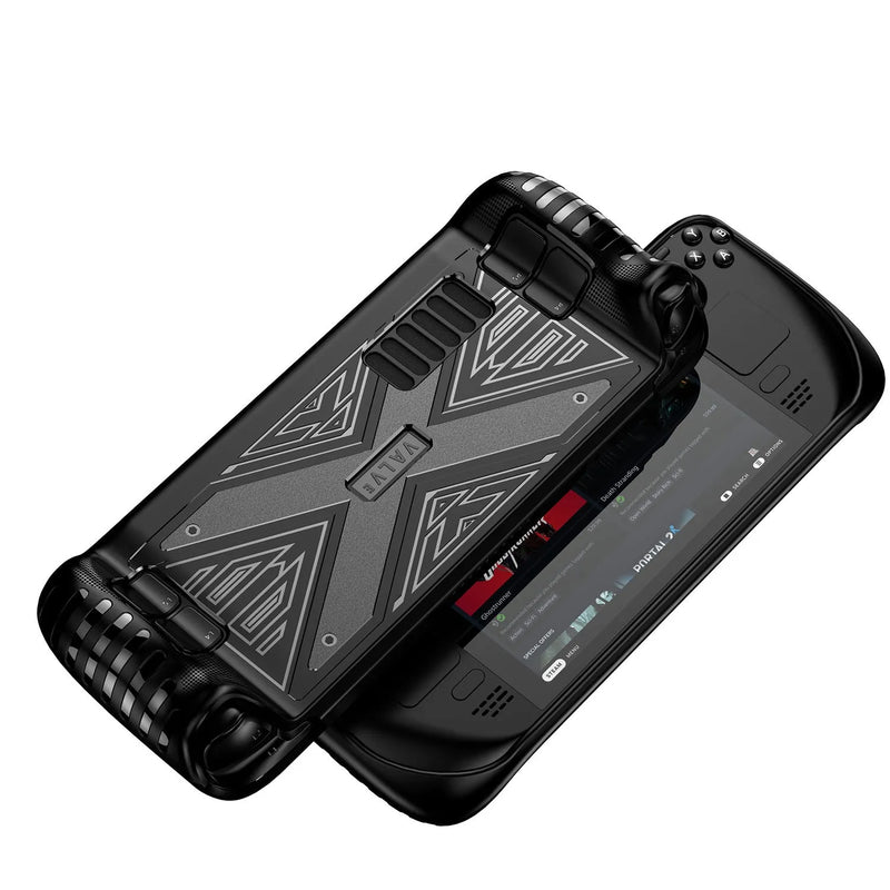 Silicone protective cover for game consoles, soft shell case compatible with Steam Deck, made from TPU material, injection moulded construction, available in red, blue, black colour options.